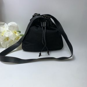 Coach Canvas Leather Trim Drawstring Shoulder Bag Black Small